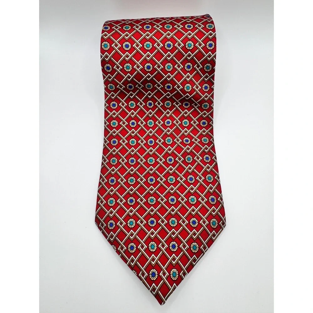 Spencer Lowe‎ Red Geometric Silk Necktie Mens Business Formal Career